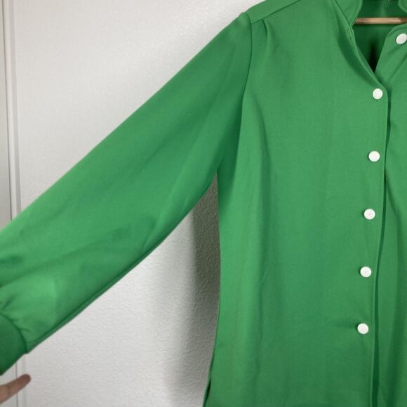 Vintage Wilroy Traveller Shirt Womens 18 Green Mandarin Collar Tunic USA 70s - Picture 4 of 16